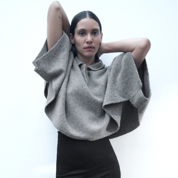 Zara Sweaters - Zara polo collar grey wool mix knit cape